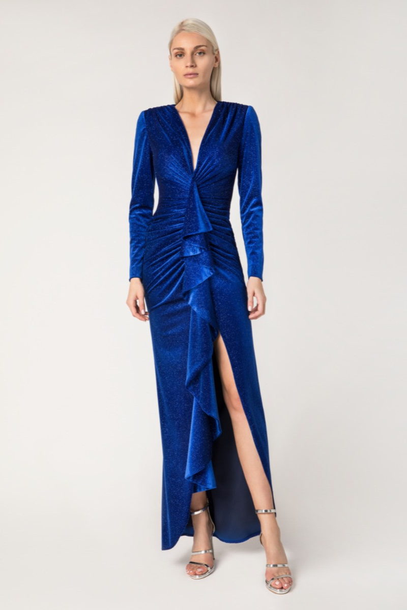 Dress Maxi Veloudo Glitter Volan - Mitropoulos Tassos