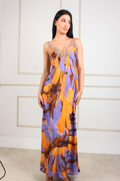 Sleeveless Multicolour Dress With Lace - We Coss