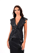 Load image into Gallery viewer, CROP LEATHER JACKET WITH CROCO DETAILS