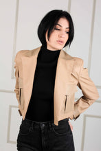 Load image into Gallery viewer, CROP LEATHER JACKET WITH CROCO DETAILS