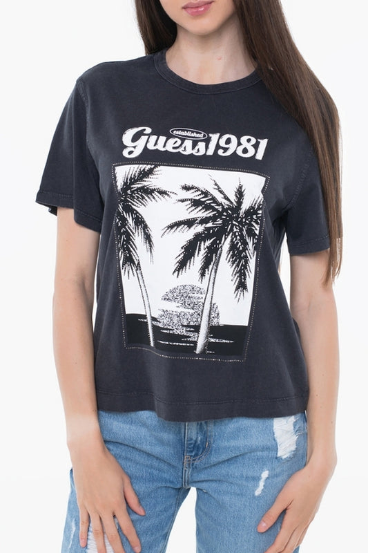 TOP PALM PRINT WASHED