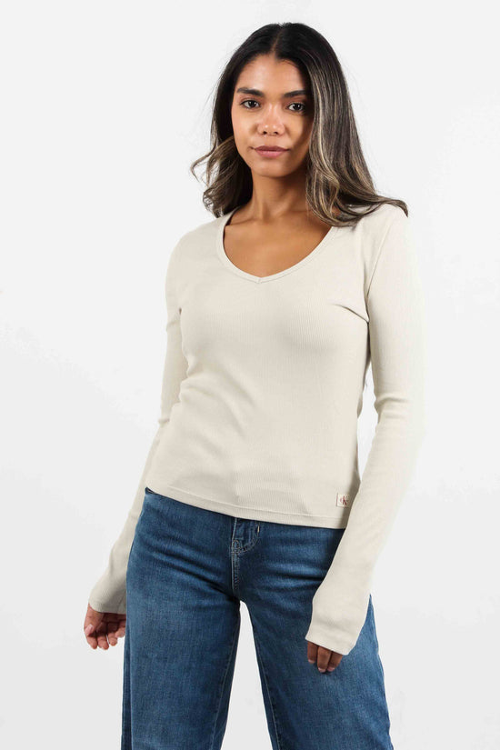 Woven Label Rib V-Neck Tee - Calvin Klein