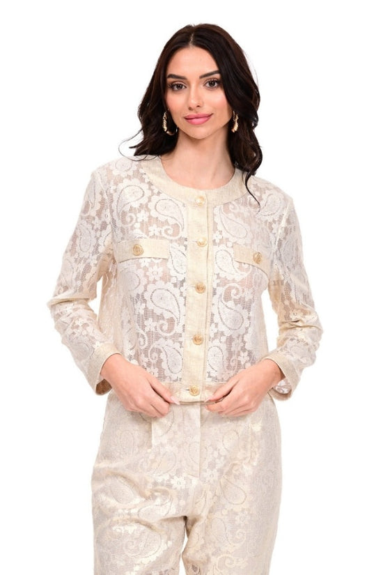 Jacket Short Linen With Lace - We Coss