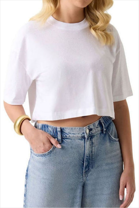 Rhinestone Crop Os Tee - Guess