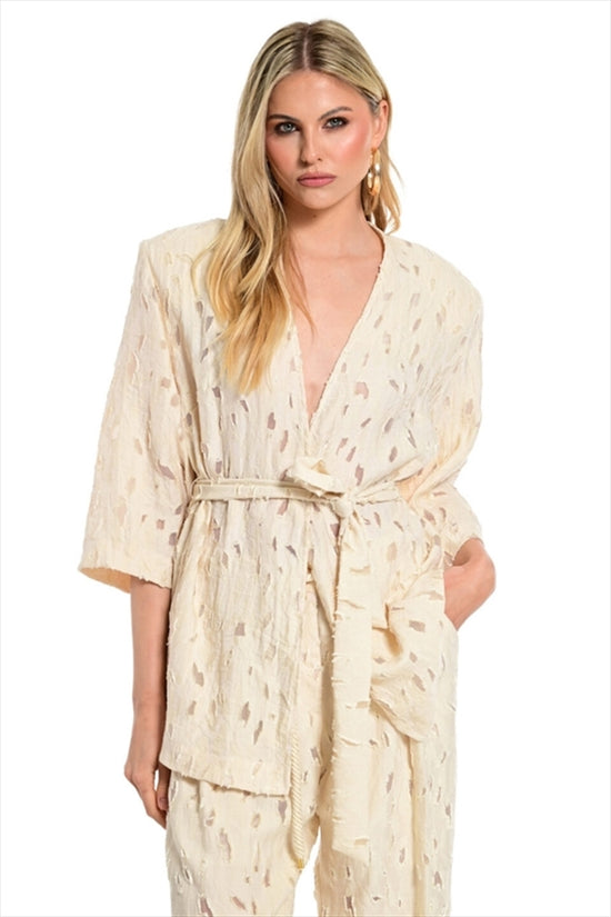 Jacket With Holes And Belt - We Coss