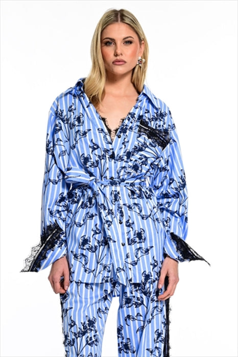 Shirt With Lace And Print - We Coss