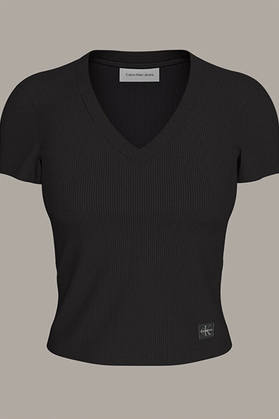 Woven Label Rib Neck Tee - Calvin Klein