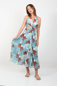AIRY FLORAL TIE NECK DRESS
