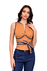 TOP WITH DENIM DETAILS