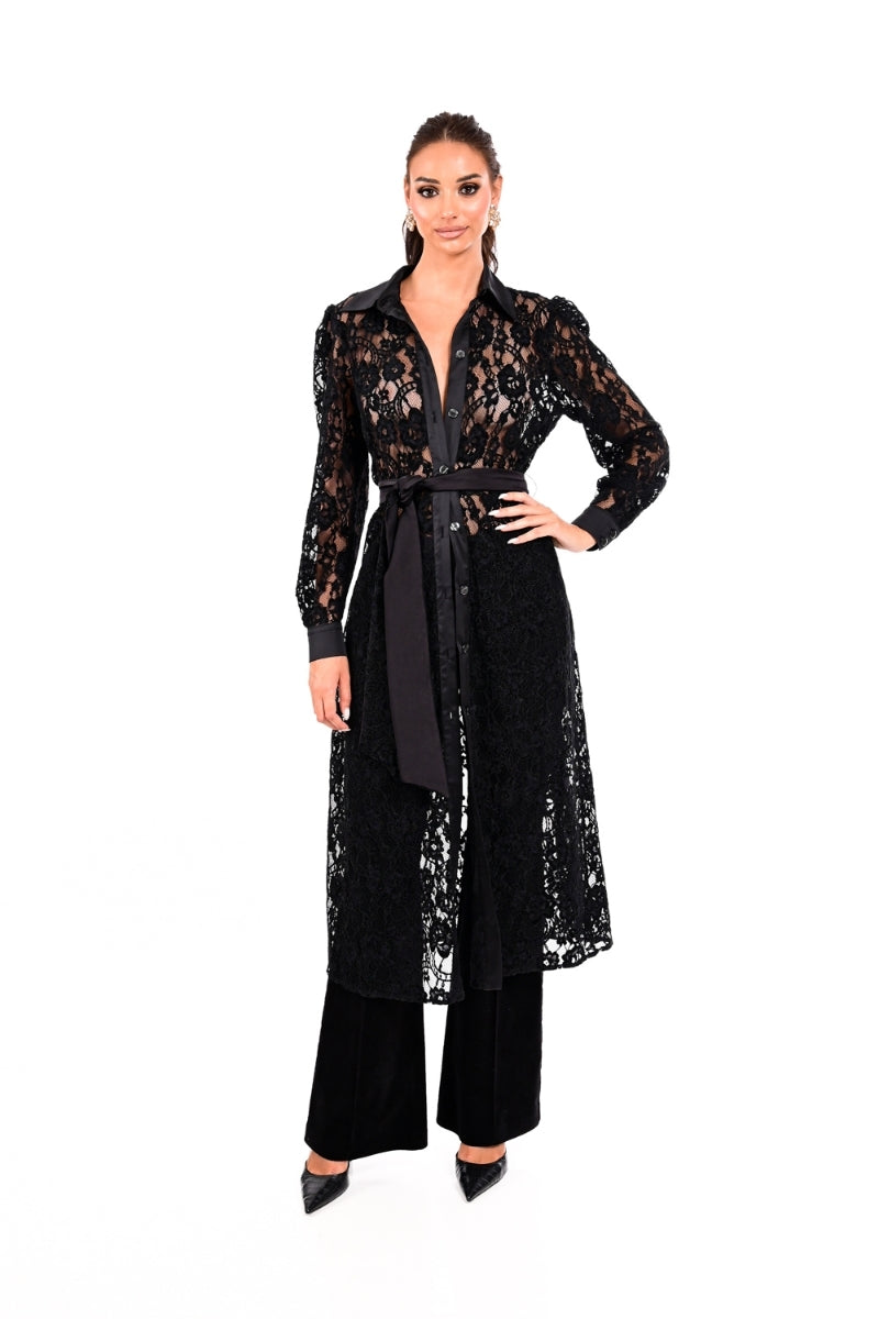 DRESS LONG LACE WITH SATIN