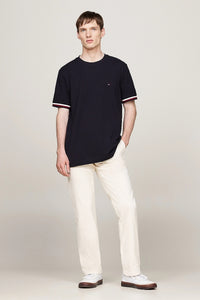GLOBAL STRIPE CUFF PIQUE TEE