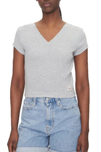 WOVEN LABEL RIB V NECK TEE