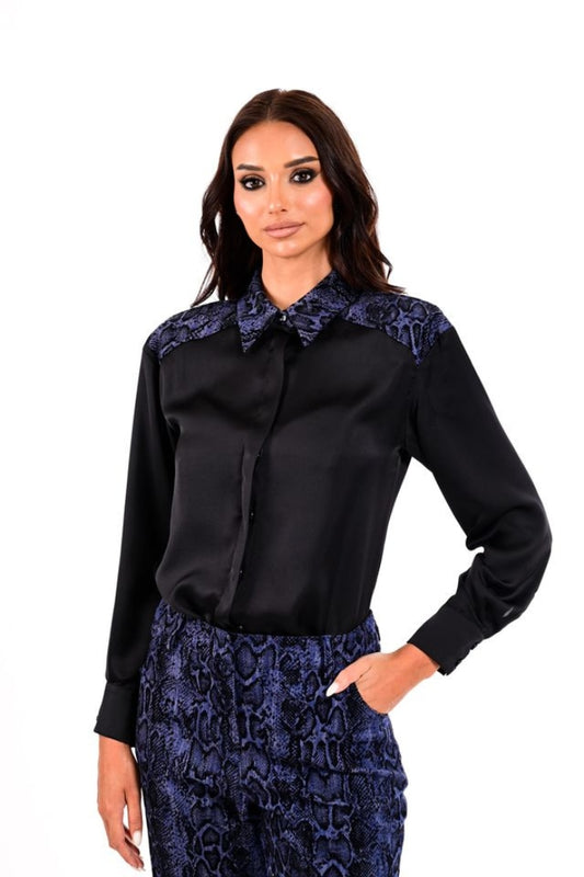 SATIN SHIRT WITH SNAKE PRINT ON THE COLLAR