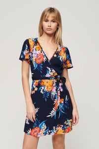 PRINTED MINI WRAP DRESS