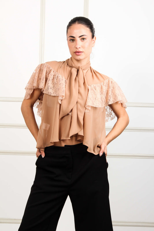 MUSLIN BLOUSE WITH LACE AND TIE