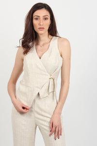 LINEN WAISTCOAT WITH TIE ON THE SIDE