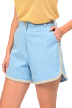 Load image into Gallery viewer, DENIM SHORTS WITH GOLD TRIM