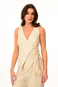 LINEN WAISTCOAT WITH TIE ON THE SIDE