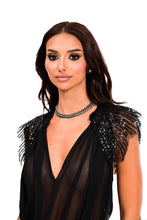 Load image into Gallery viewer, V.NECK BLOUSE WITH RHINESTONES ON THE SHOULDERS