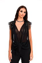 Load image into Gallery viewer, V.NECK BLOUSE WITH RHINESTONES ON THE SHOULDERS