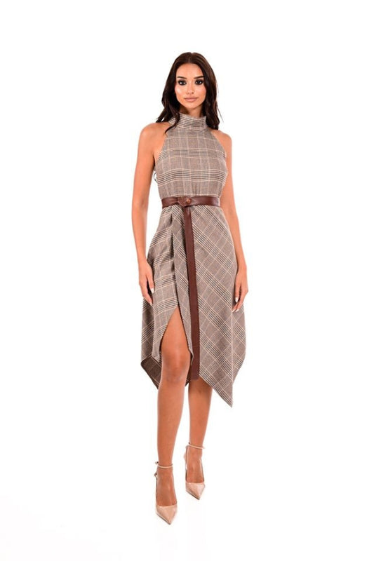 ASYMMETRIC PLAID DRESS