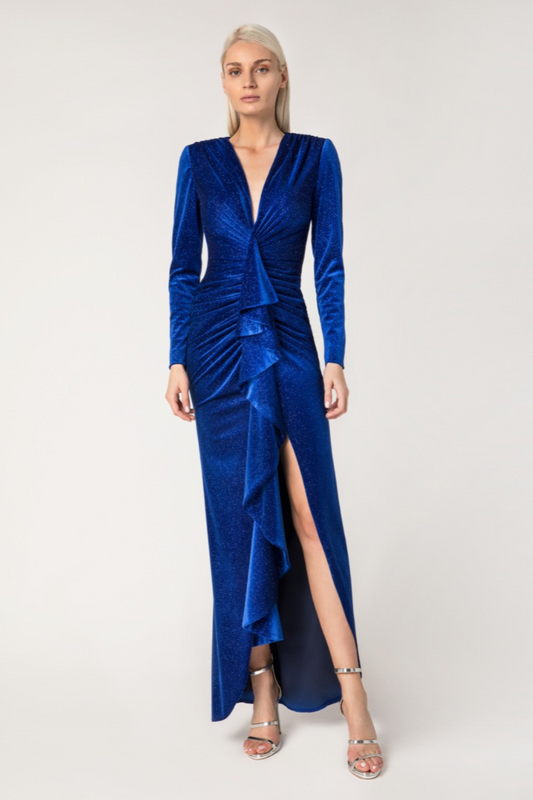 DRESS MAXI VELOUDO GLITTER VOLAN