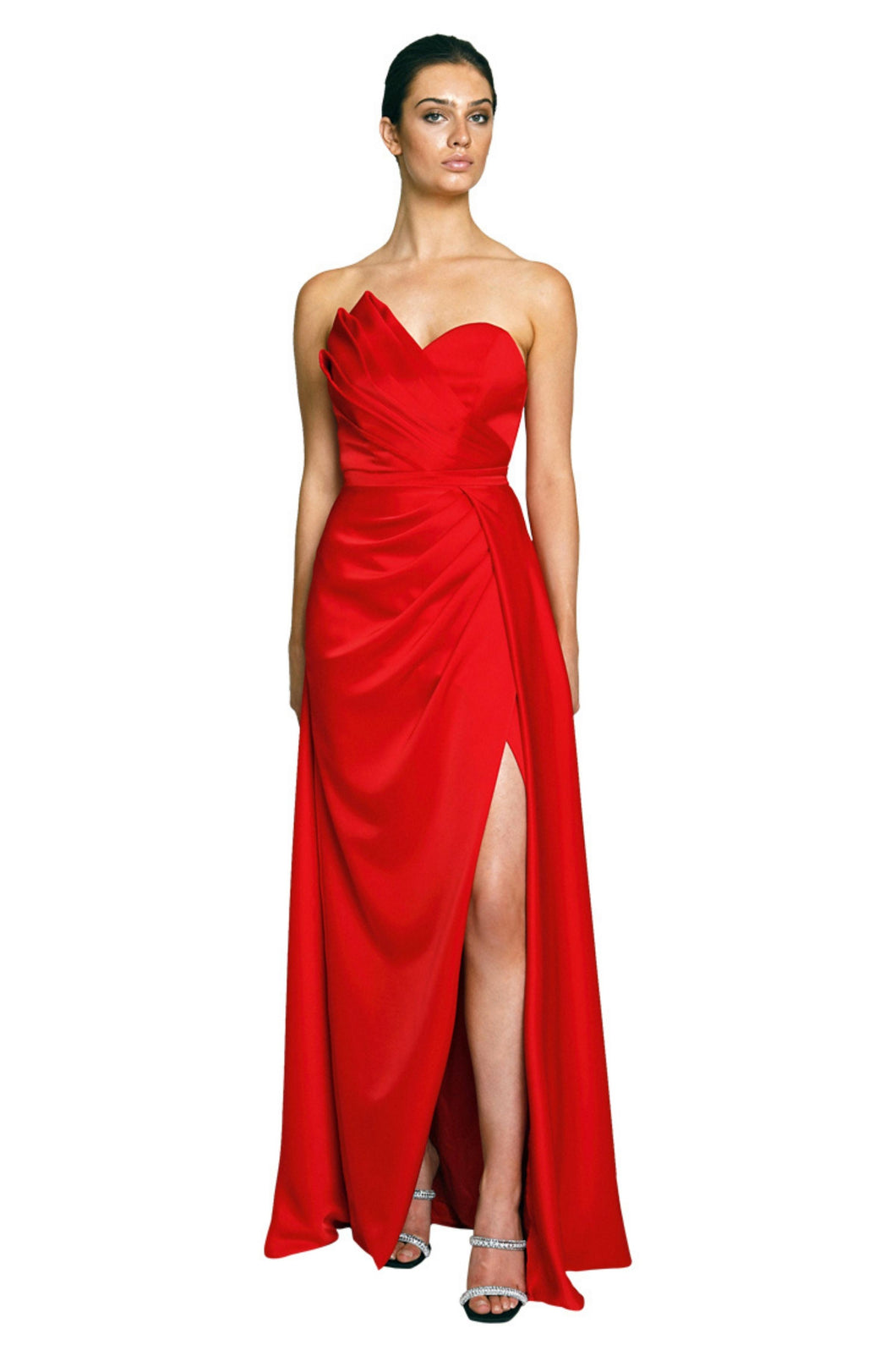 DRESS MAXI SATEN STRAPLES