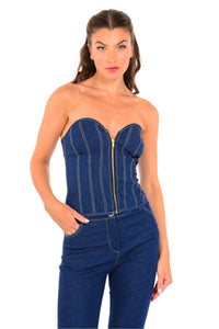 STRAPLESS JEANS WITH ZIPPER