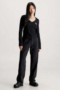 RIB V NECK MONOLOGO LONG SLEEVE