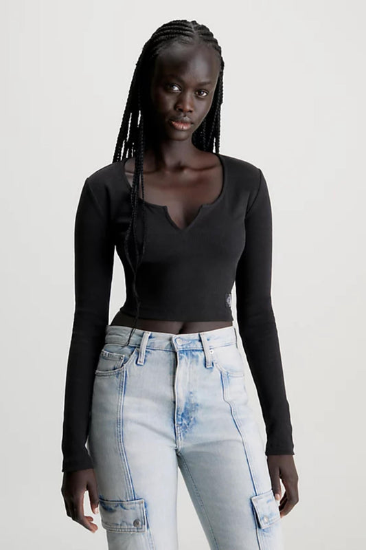 SPLIT COLLAR RIB LONG SLEEVE