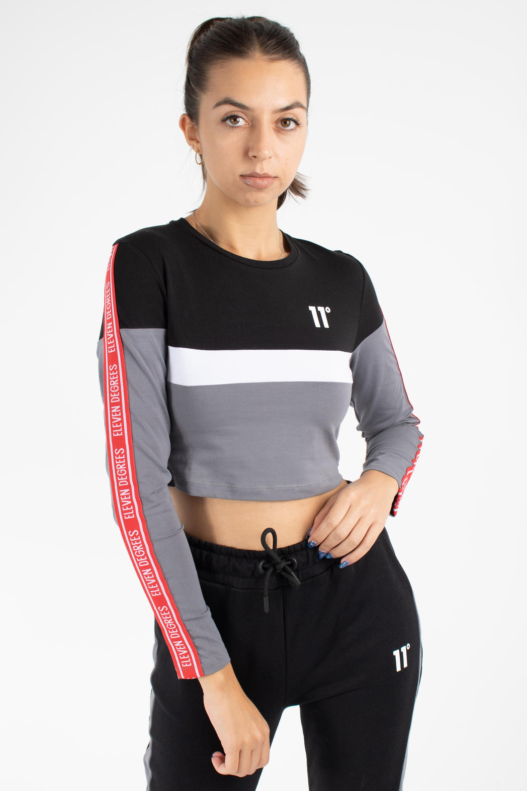 TAPED CUT AND SEW CROPED LONG SLEEVE T-SHIRT