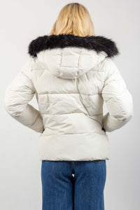 FAUX FUR HOODED FITTED SHORT JKT