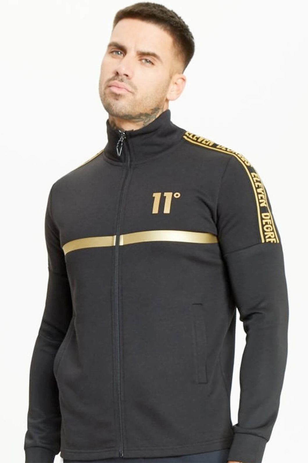 MIXED FABRIC TAPED FULL ZIP FUNNEL NECK