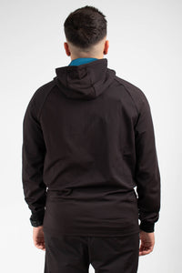 CUT AND SEW POLY TRACK TOP WITH HOOD