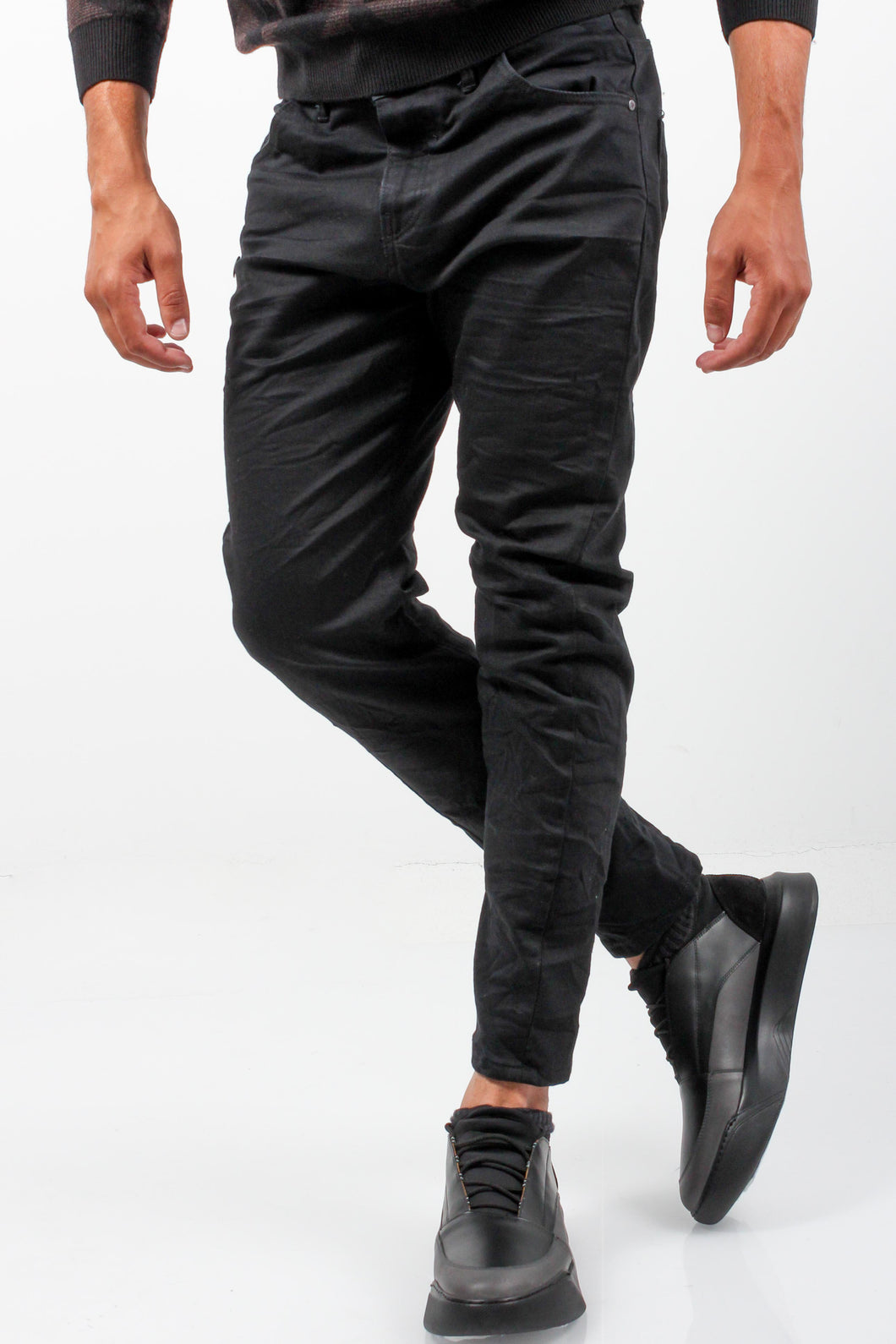 CHIAIA 7 DENIM BLACK TROUSERS