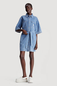 BOXY BELTED SHIRT DRESS